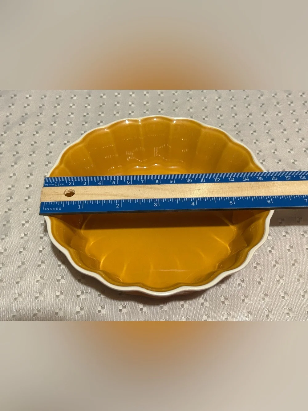 Crate And Barrel Pie/Quiche Dish 6.5” Caramel Color Scalloped Portugal